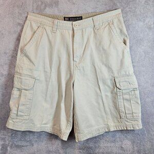 Faded Glory Mens Beige Cargo Shorts Size 34 100% Cotton With Multiple Pockets &